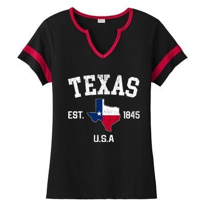 Vintage Texas Est 1845 Texas State Flag Map Texan Pride Ladies Halftime Notch Neck Tee