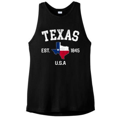 Vintage Texas Est 1845 Texas State Flag Map Texan Pride Ladies PosiCharge Tri-Blend Wicking Tank