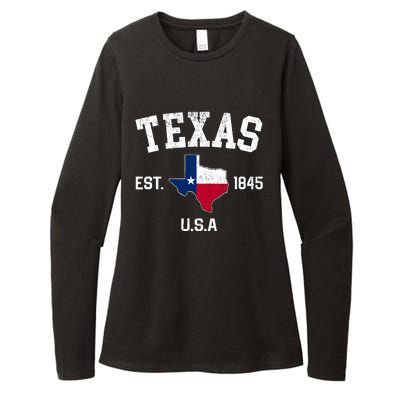 Vintage Texas Est 1845 Texas State Flag Map Texan Pride Womens CVC Long Sleeve Shirt