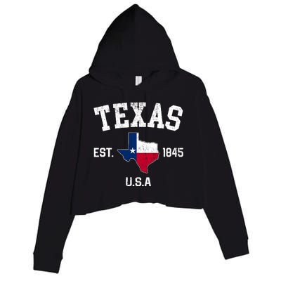 Vintage Texas Est 1845 Texas State Flag Map Texan Pride Crop Fleece Hoodie