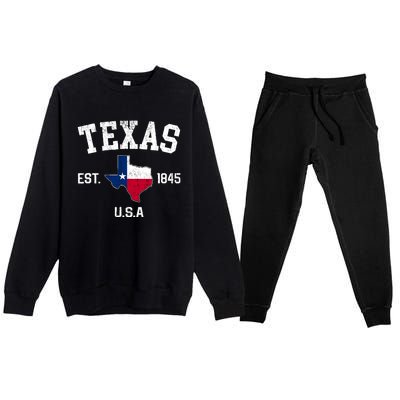 Vintage Texas Est 1845 Texas State Flag Map Texan Pride Premium Crewneck Sweatsuit Set