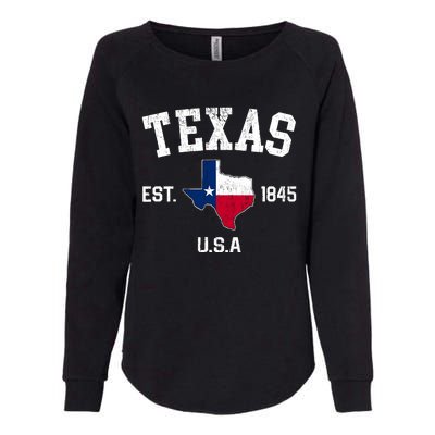 Vintage Texas Est 1845 Texas State Flag Map Texan Pride Womens California Wash Sweatshirt