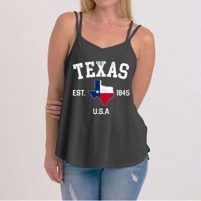 Vintage Texas Est 1845 Texas State Flag Map Texan Pride Women's Strappy Tank