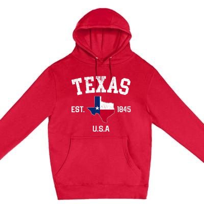 Vintage Texas Est 1845 Texas State Flag Map Texan Pride Premium Pullover Hoodie