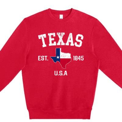 Vintage Texas Est 1845 Texas State Flag Map Texan Pride Premium Crewneck Sweatshirt