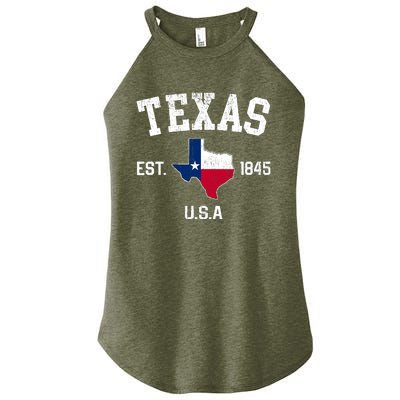 Vintage Texas Est 1845 Texas State Flag Map Texan Pride Women's Perfect Tri Rocker Tank