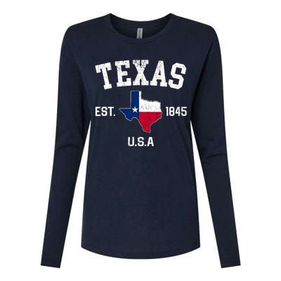 Vintage Texas Est 1845 Texas State Flag Map Texan Pride Womens Cotton Relaxed Long Sleeve T-Shirt