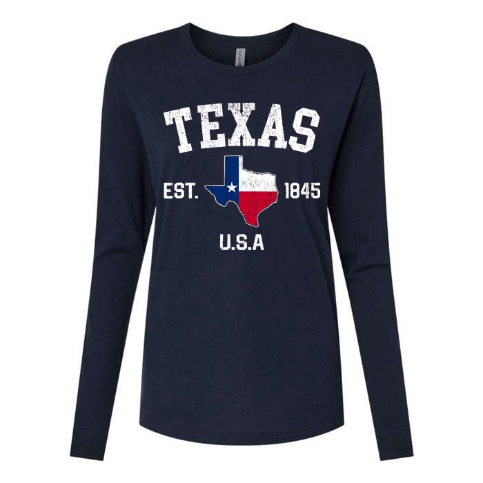 Vintage Texas Est 1845 Texas State Flag Map Texan Pride Womens Cotton Relaxed Long Sleeve T-Shirt