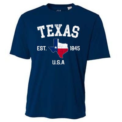 Vintage Texas Est 1845 Texas State Flag Map Texan Pride Cooling Performance Crew T-Shirt