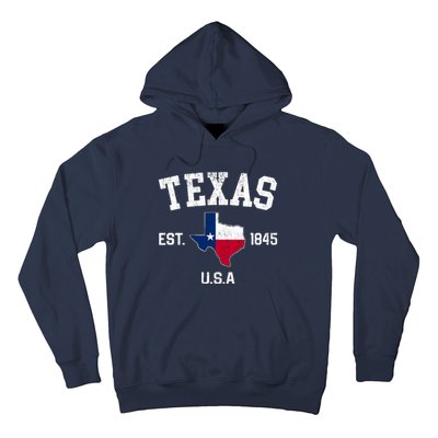 Vintage Texas Est 1845 Texas State Flag Map Texan Pride Hoodie