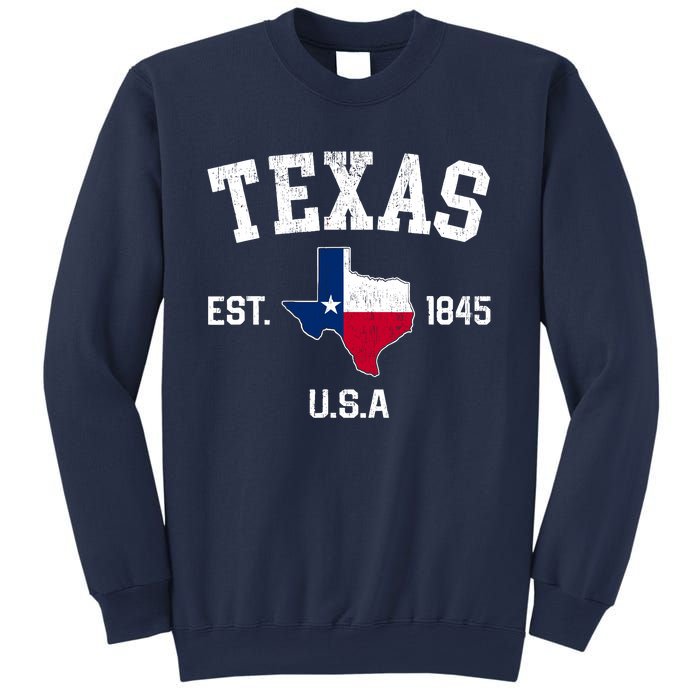 Vintage Texas Est 1845 Texas State Flag Map Texan Pride Sweatshirt