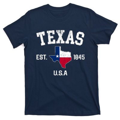 Vintage Texas Est 1845 Texas State Flag Map Texan Pride T-Shirt