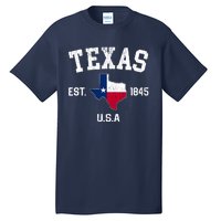 Vintage Texas Est 1845 Texas State Flag Map Texan Pride Tall T-Shirt