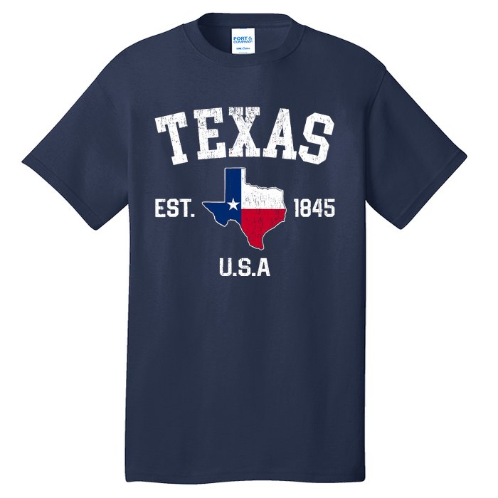 Vintage Texas Est 1845 Texas State Flag Map Texan Pride Tall T-Shirt