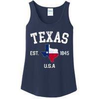 Vintage Texas Est 1845 Texas State Flag Map Texan Pride Ladies Essential Tank