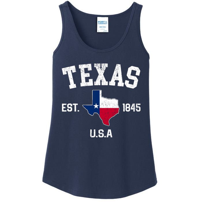 Vintage Texas Est 1845 Texas State Flag Map Texan Pride Ladies Essential Tank