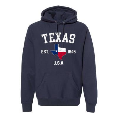 Vintage Texas Est 1845 Texas State Flag Map Texan Pride Premium Hoodie