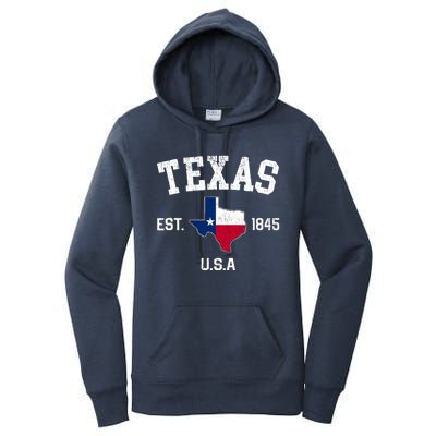 Vintage Texas Est 1845 Texas State Flag Map Texan Pride Women's Pullover Hoodie