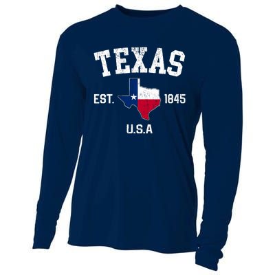 Vintage Texas Est 1845 Texas State Flag Map Texan Pride Cooling Performance Long Sleeve Crew