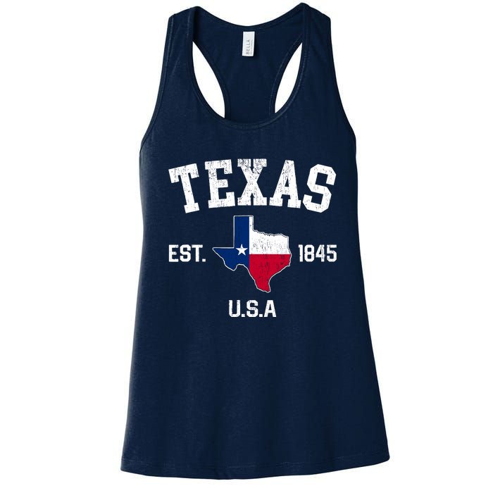 Vintage Texas Est 1845 Texas State Flag Map Texan Pride Women's Racerback Tank