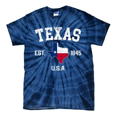 Vintage Texas Est 1845 Texas State Flag Map Texan Pride Tie-Dye T-Shirt