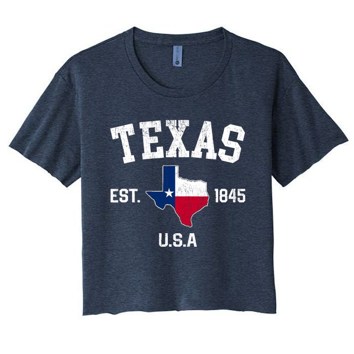 Vintage Texas Est 1845 Texas State Flag Map Texan Pride Women's Crop Top Tee