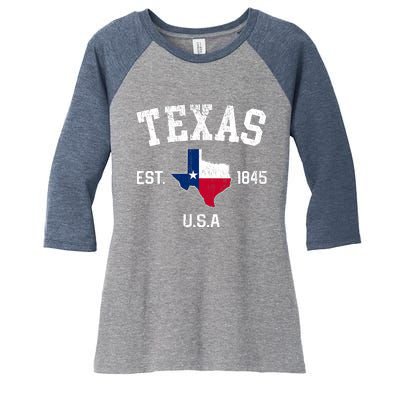 Vintage Texas Est 1845 Texas State Flag Map Texan Pride Women's Tri-Blend 3/4-Sleeve Raglan Shirt