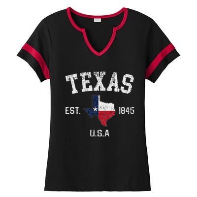 Vintage Texas Est 1845 Texas State Flag Map Texan Pride Ladies Halftime Notch Neck Tee