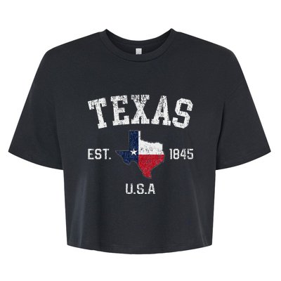 Vintage Texas Est 1845 Texas State Flag Map Texan Pride Bella+Canvas Jersey Crop Tee