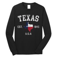 Vintage Texas Est 1845 Texas State Flag Map Texan Pride Long Sleeve Shirt