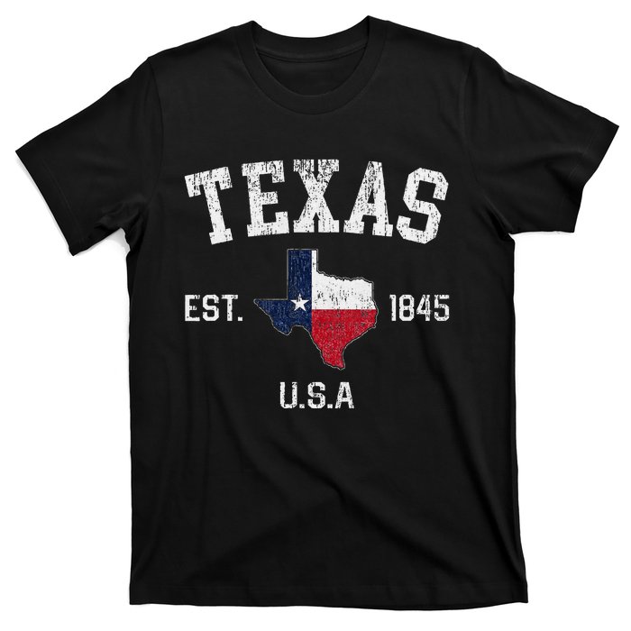 Vintage Texas Est 1845 Texas State Flag Map Texan Pride T-Shirt