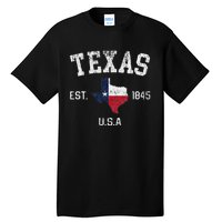 Vintage Texas Est 1845 Texas State Flag Map Texan Pride Tall T-Shirt