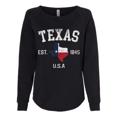 Vintage Texas Est 1845 Texas State Flag Map Texan Pride Womens California Wash Sweatshirt