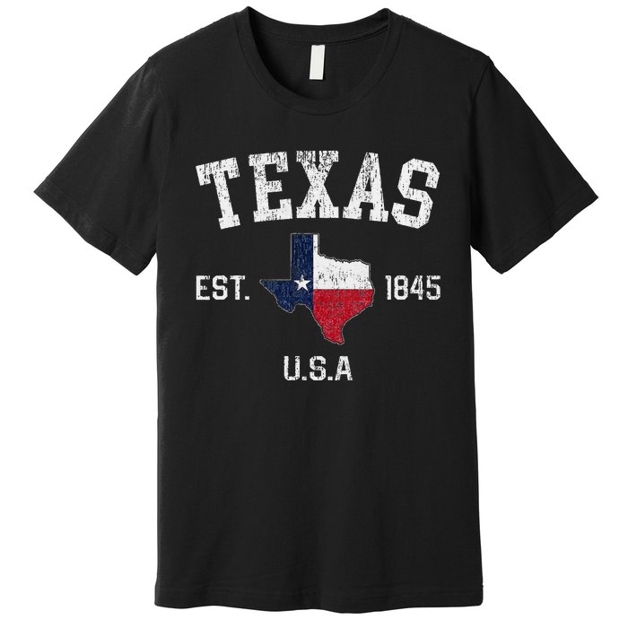 Vintage Texas Est 1845 Texas State Flag Map Texan Pride Premium T-Shirt