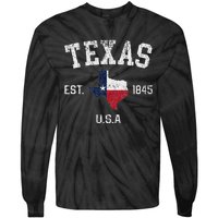 Vintage Texas Est 1845 Texas State Flag Map Texan Pride Tie-Dye Long Sleeve Shirt