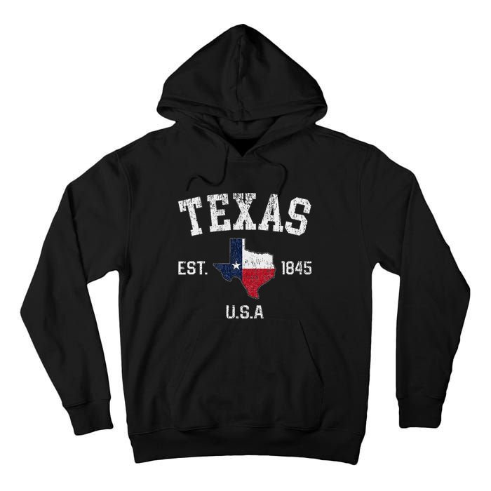 Vintage Texas Est 1845 Texas State Flag Map Texan Pride Tall Hoodie