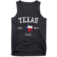 Vintage Texas Est 1845 Texas State Flag Map Texan Pride Tank Top