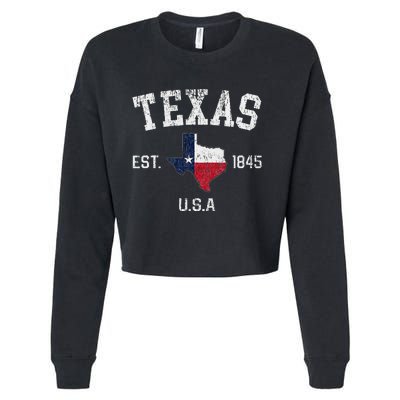 Vintage Texas Est 1845 Texas State Flag Map Texan Pride Cropped Pullover Crew