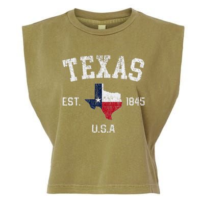 Vintage Texas Est 1845 Texas State Flag Map Texan Pride Garment-Dyed Women's Muscle Tee