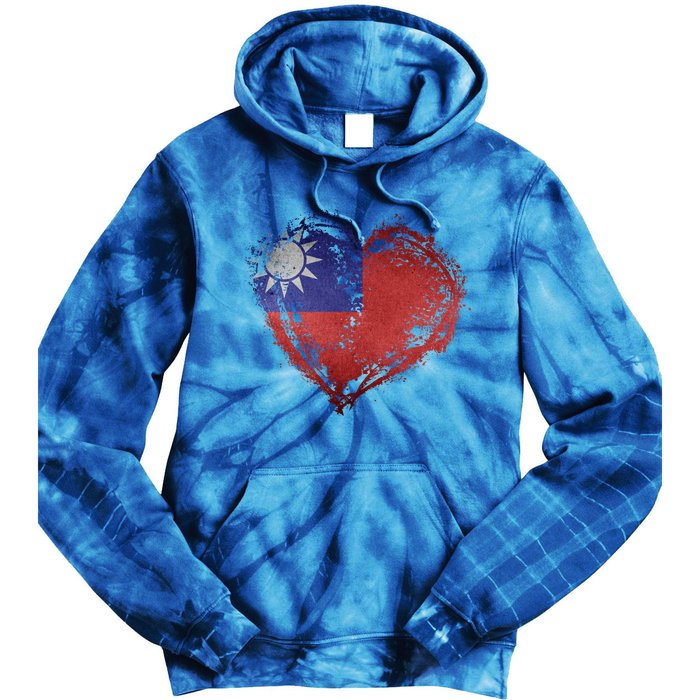 Vintage Taiwan Flag Special Heart Shape Stylish Design Gift Tie Dye Hoodie