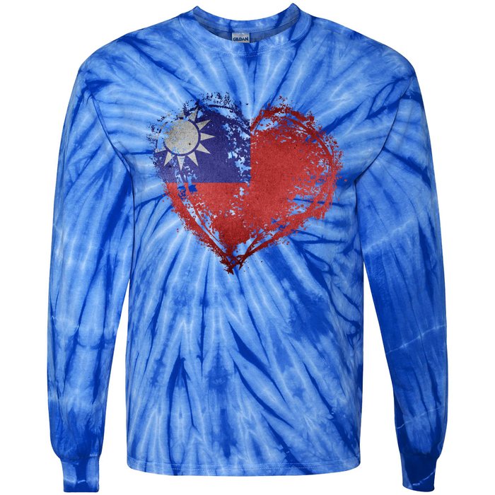 Vintage Taiwan Flag Special Heart Shape Stylish Design Gift Tie-Dye Long Sleeve Shirt