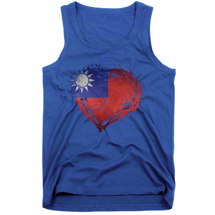 Vintage Taiwan Flag Special Heart Shape Stylish Design Gift Tank Top