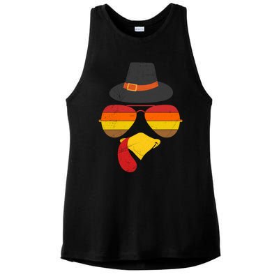 Vintage Turkey Face Glasses Thanksgiving Family Gift Ladies PosiCharge Tri-Blend Wicking Tank