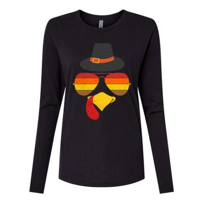 Vintage Turkey Face Glasses Thanksgiving Family Gift Womens Cotton Relaxed Long Sleeve T-Shirt