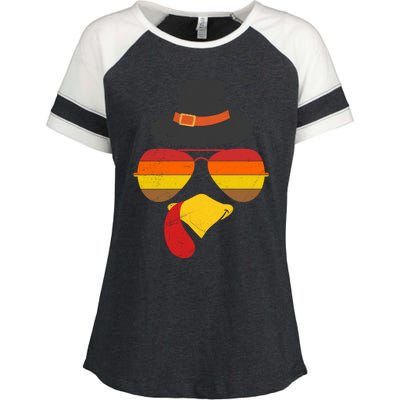 Vintage Turkey Face Glasses Thanksgiving Family Gift Enza Ladies Jersey Colorblock Tee