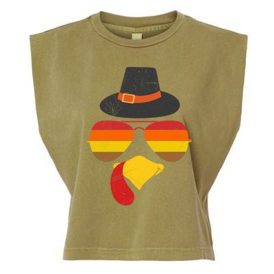 Vintage Turkey Face Glasses Thanksgiving Family Gift Garment-Dyed Women's Muscle Tee