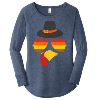 Vintage Turkey Face Glasses Thanksgiving Family Gift Women's Perfect Tri Tunic Long Sleeve Shirt