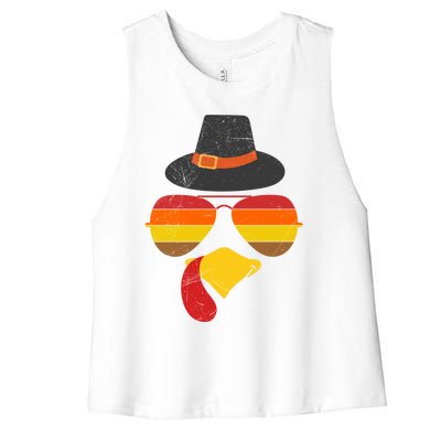 Vintage Turkey Face Glasses Thanksgiving Family Gift Women's Racerback Cropped Tank