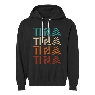 Vintage Tina First Name Pattern Tina Garment-Dyed Fleece Hoodie