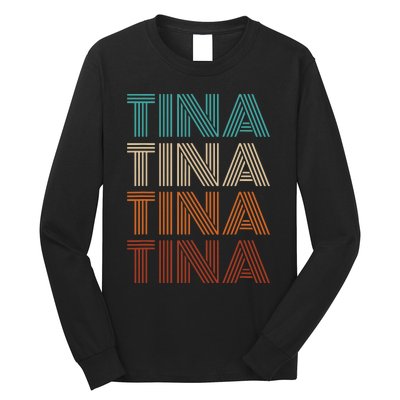 Vintage Tina First Name Pattern Tina Long Sleeve Shirt